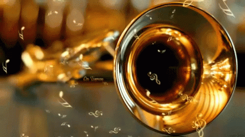 Animation of trumpet playing music notes